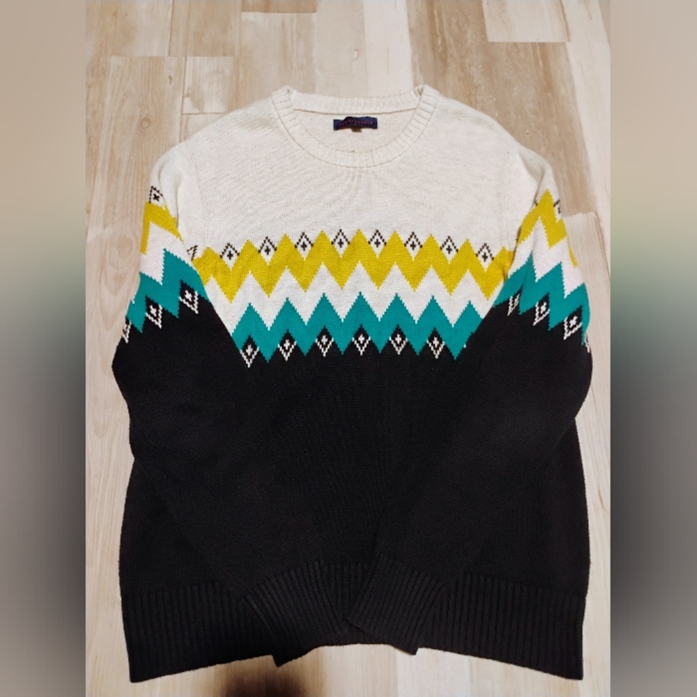 Aeropostale Blue Green White Teal Knit Fabric Sweater Sz L